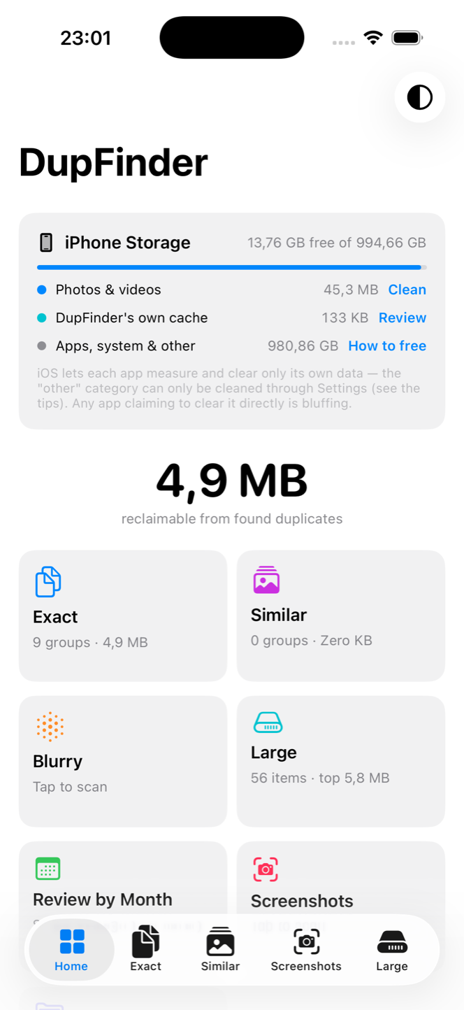 DupFinder dashboard